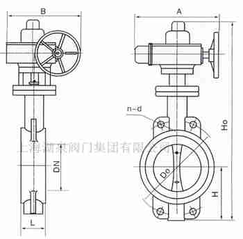 對(duì)夾式電動(dòng)蝶閥外形尺寸，安裝圖